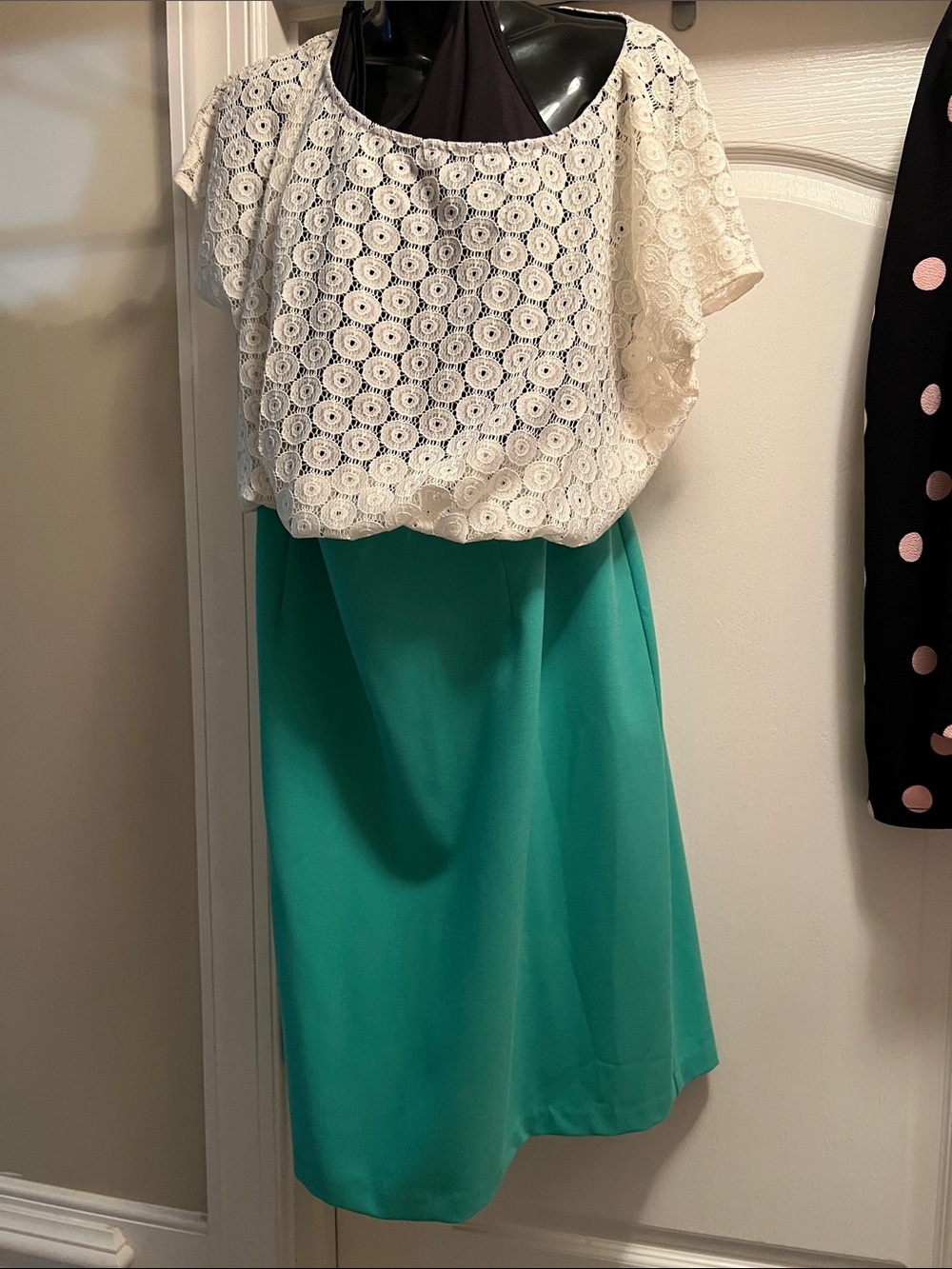AGB Cream Lace Top with Teal Green Midi Skirt
